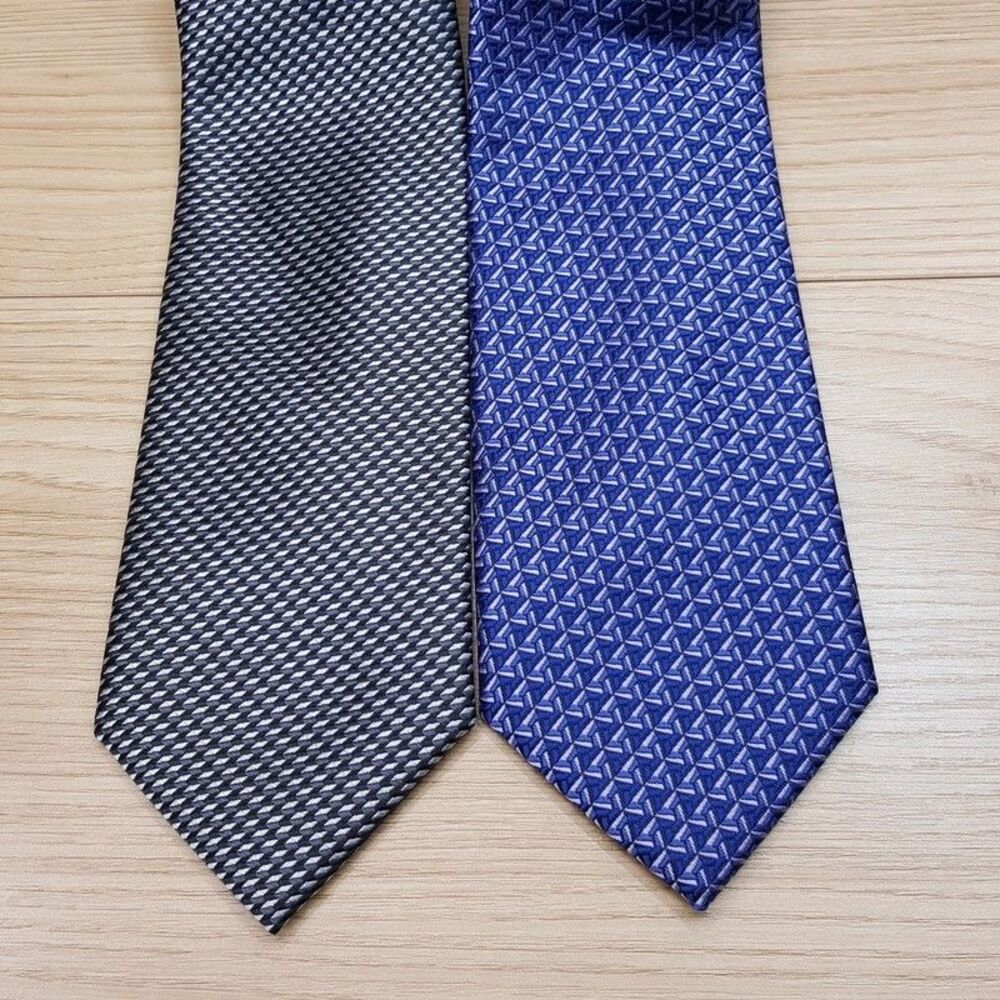 PERRY ELLIS Mens Neck Tie Grey Navy Geometric Geo Lot of 2 Necktie